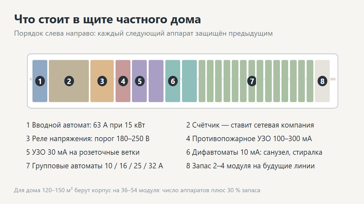 Электрощит в частном доме: вводной автомат, реле напряжения, УЗО и группы автоматов
