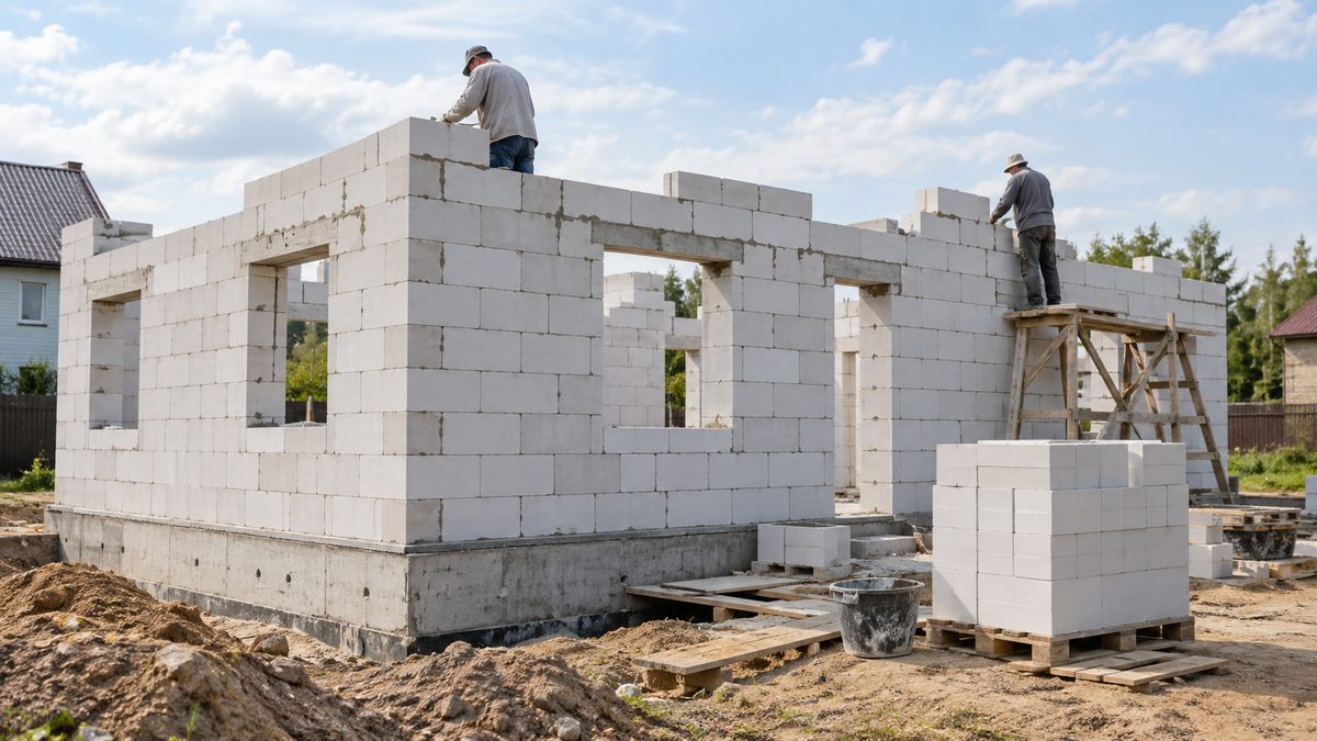 Возведение стен дома из газобетонных блоков