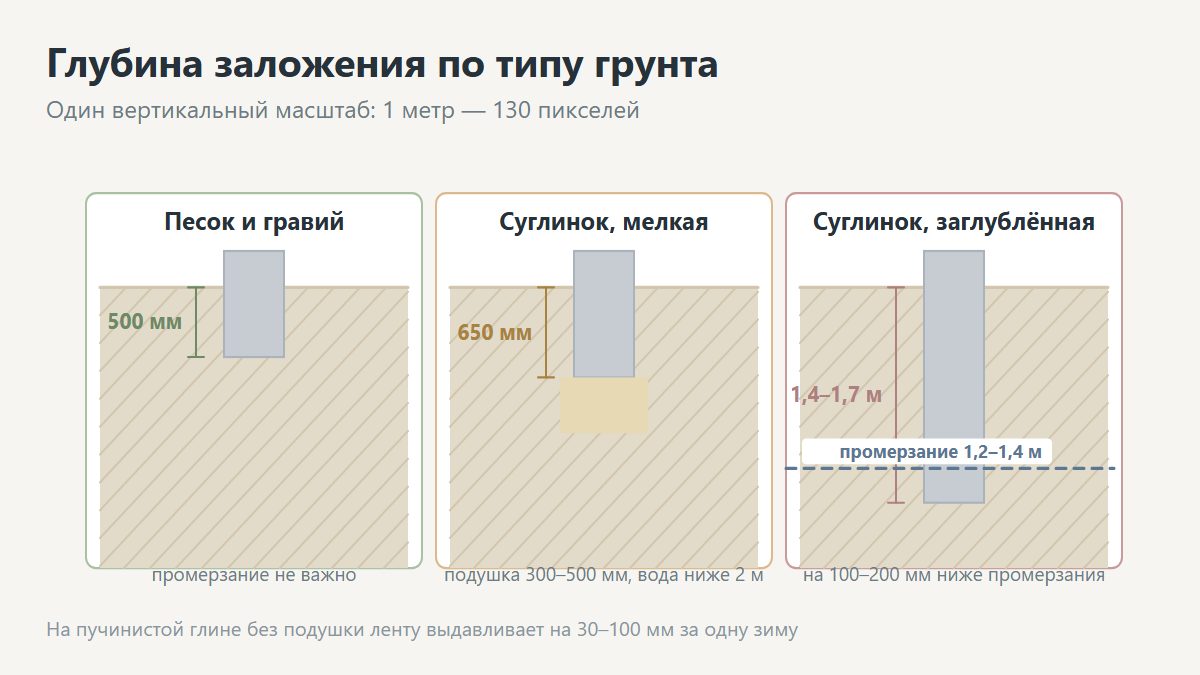 Глубина заложения ленточного фундамента ниже промерзания