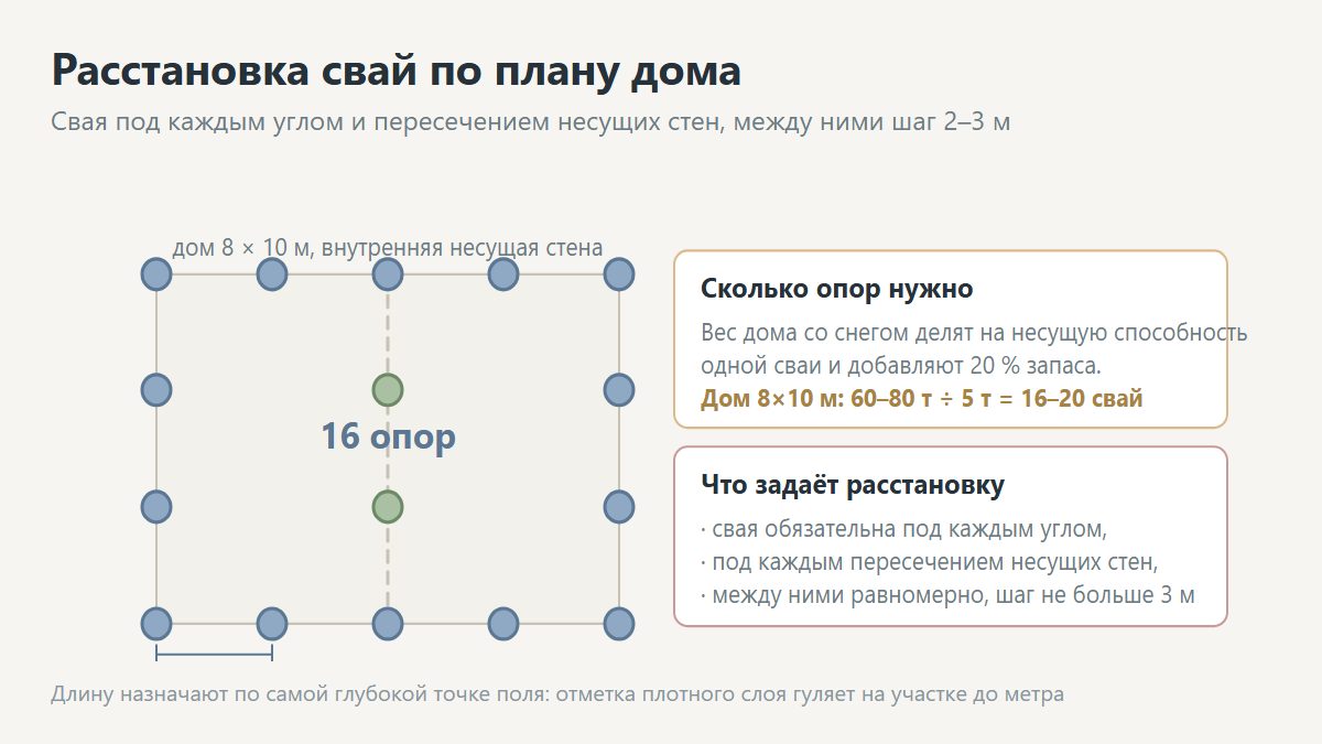 Схема расстановки свай под каркасный дом