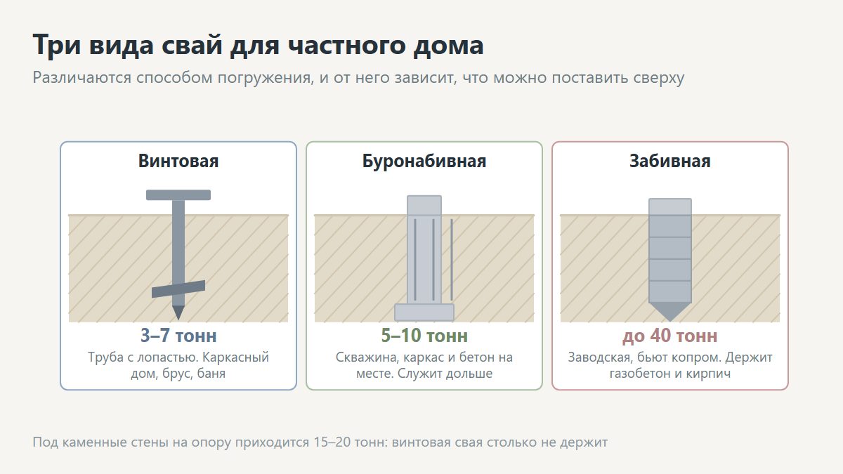Виды свай: винтовые, буронабивные, забивные железобетонные