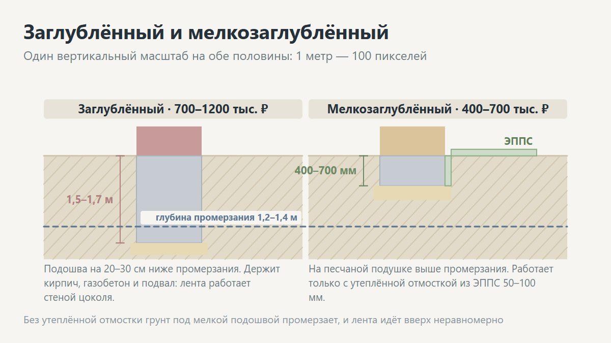 Сравнение заглублённого и мелкозаглублённого ленточного фундамента