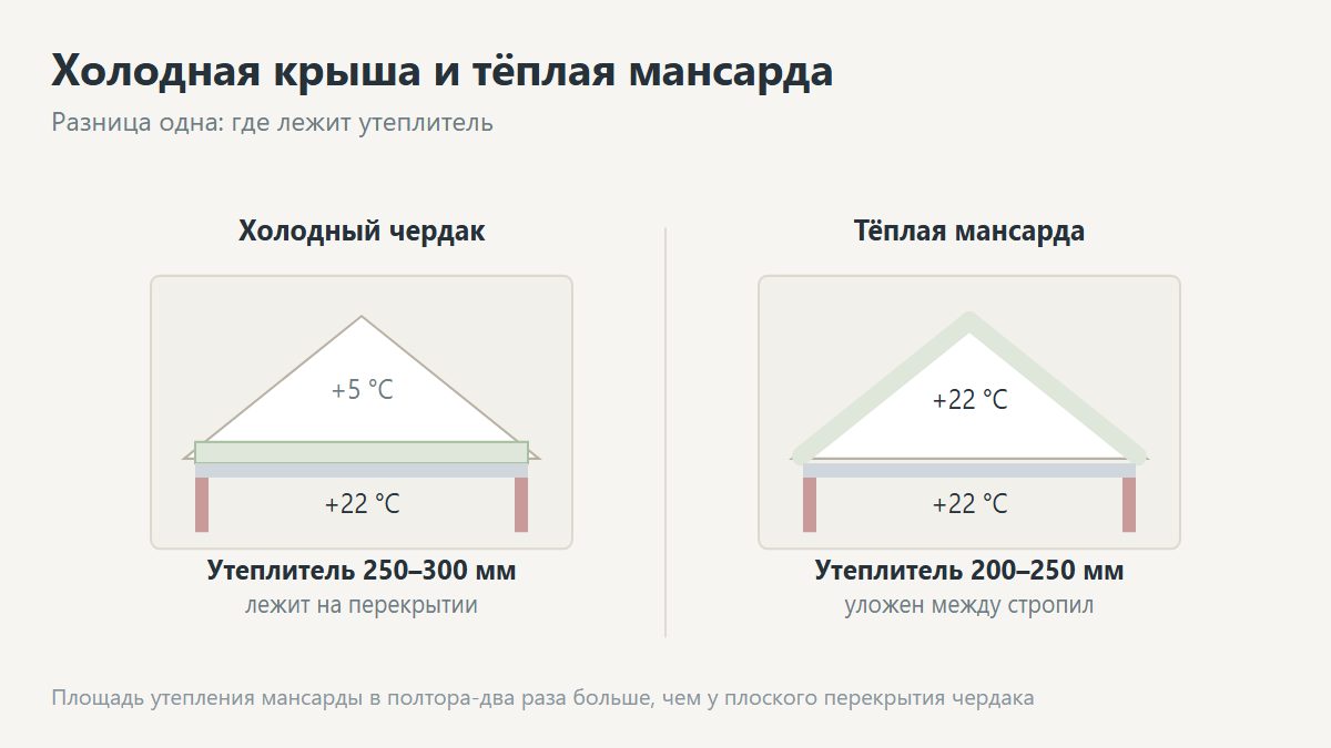 Схема тёплой и холодной крыши частного дома