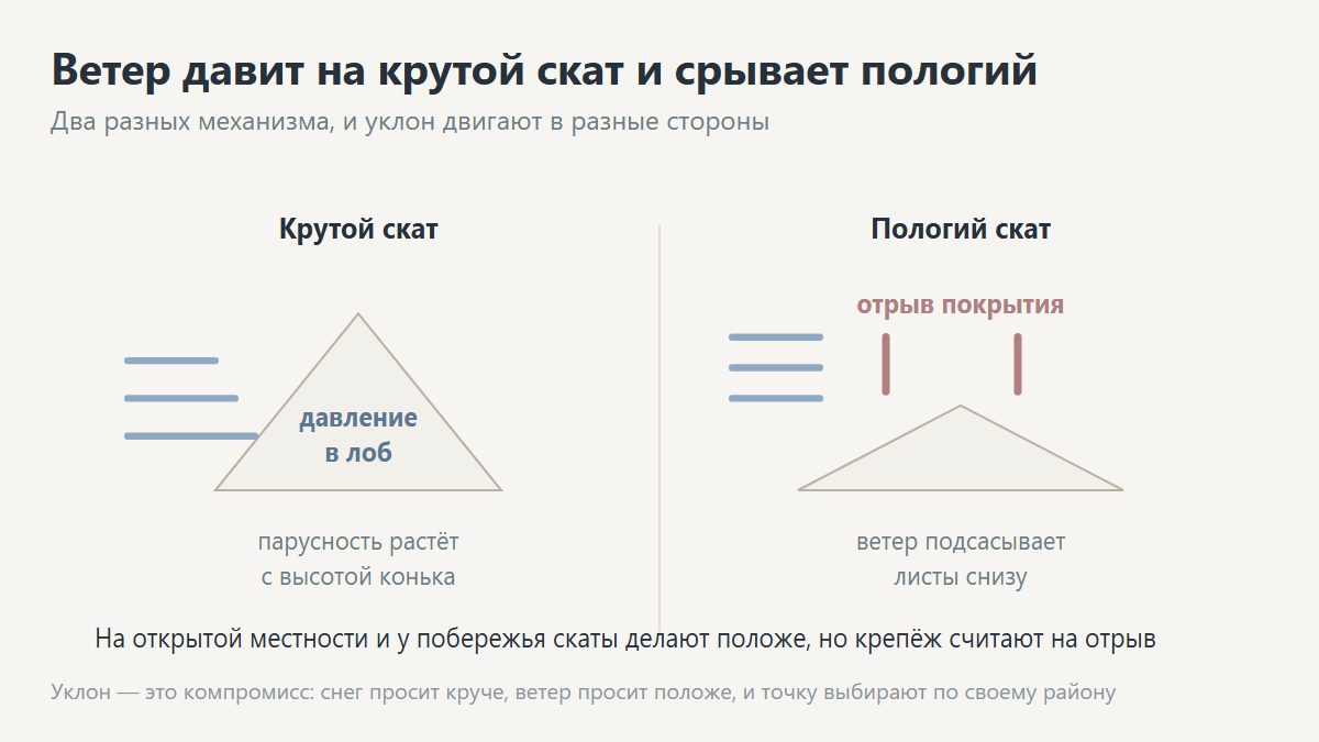 Схема ветровой нагрузки на скат крыши