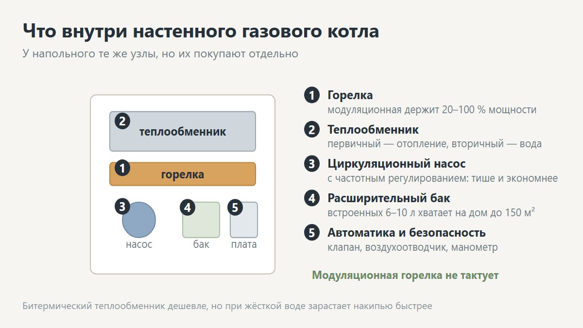 Устройство газового котла: горелка, теплообменник, насос, автоматика