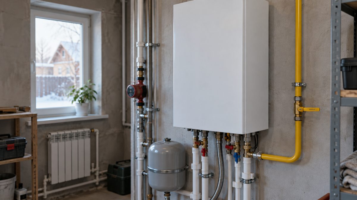 Настенный газовый котёл в котельной частного дома