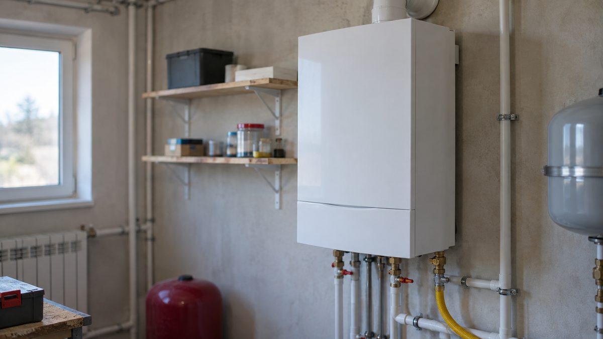 Настенный газовый котёл в котельной частного дома