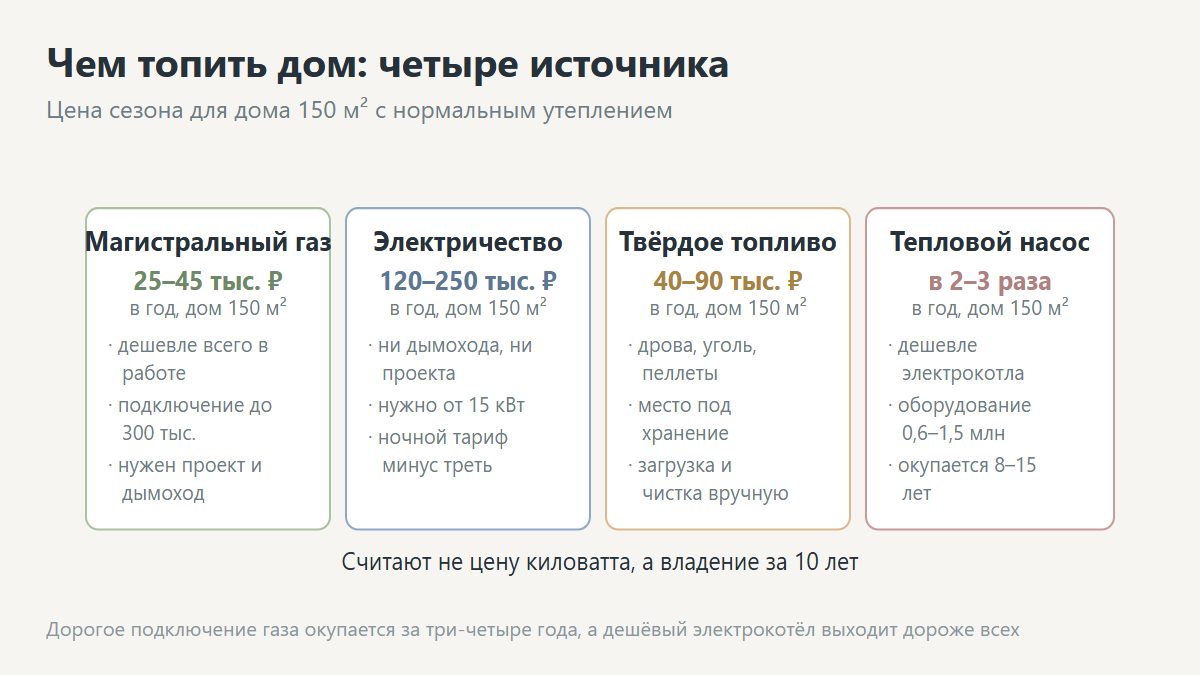 Виды систем отопления частного дома: газовое, электрическое, твердотопливное