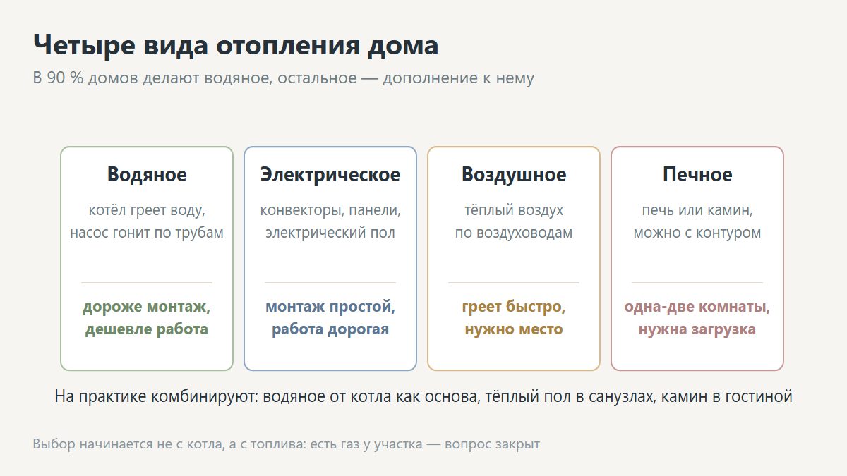 Виды отопления частного дома: водяное, электрическое, воздушное, печное