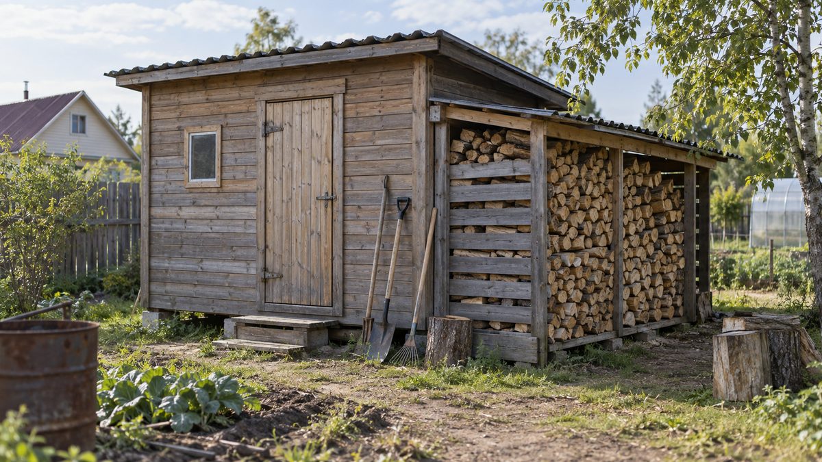 Хозблок и дровяник на участке частного дома
