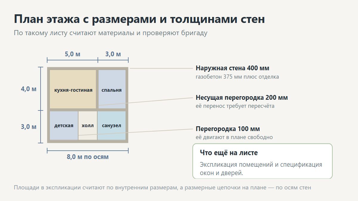 План этажа дома с размерами помещений