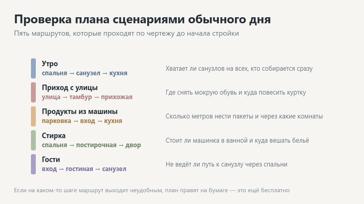 Проверка планировки дома по сценариям дня