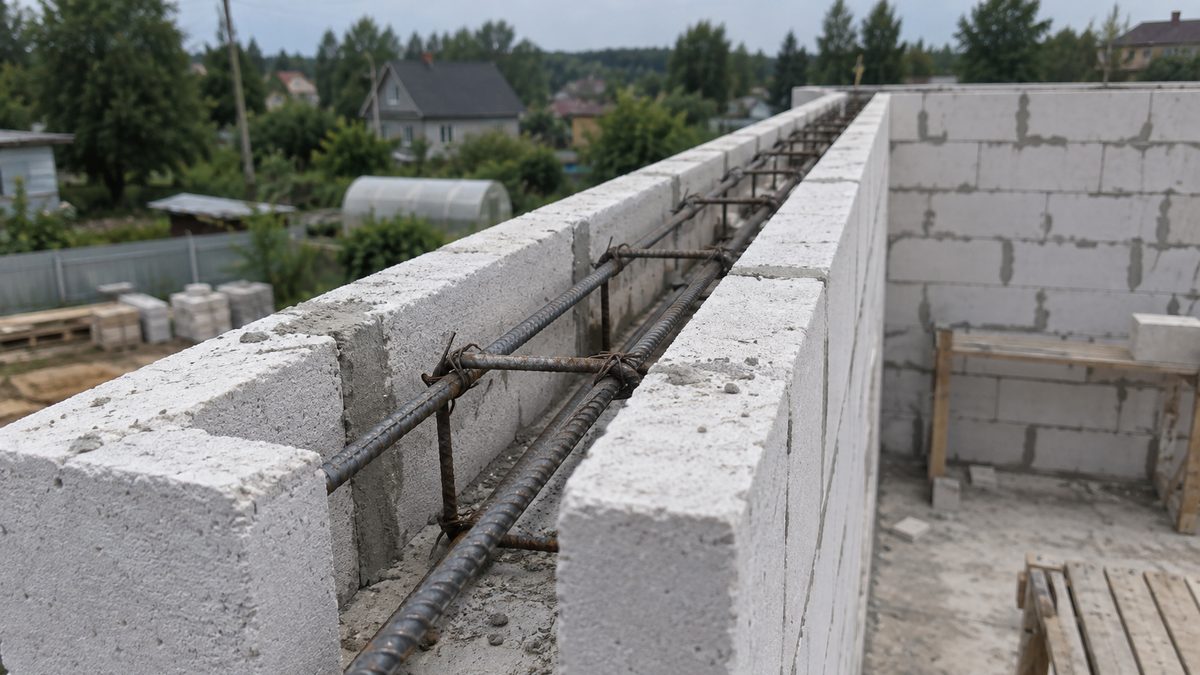 Несъёмная опалубка армопояса из U-блоков газобетона