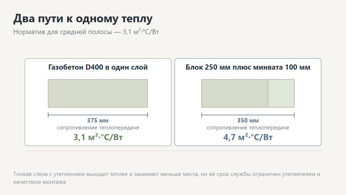 Схема толщины стены дома из газобетона с утеплением