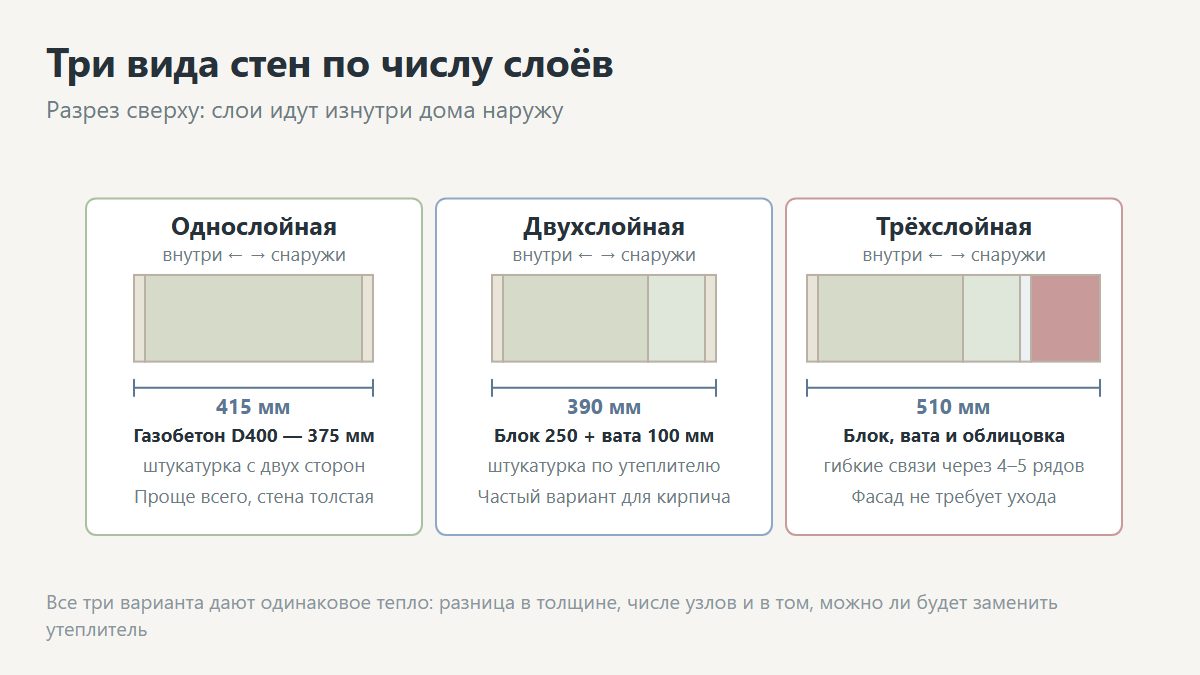 Виды стен частного дома: однослойная, двухслойная и трёхслойная конструкция