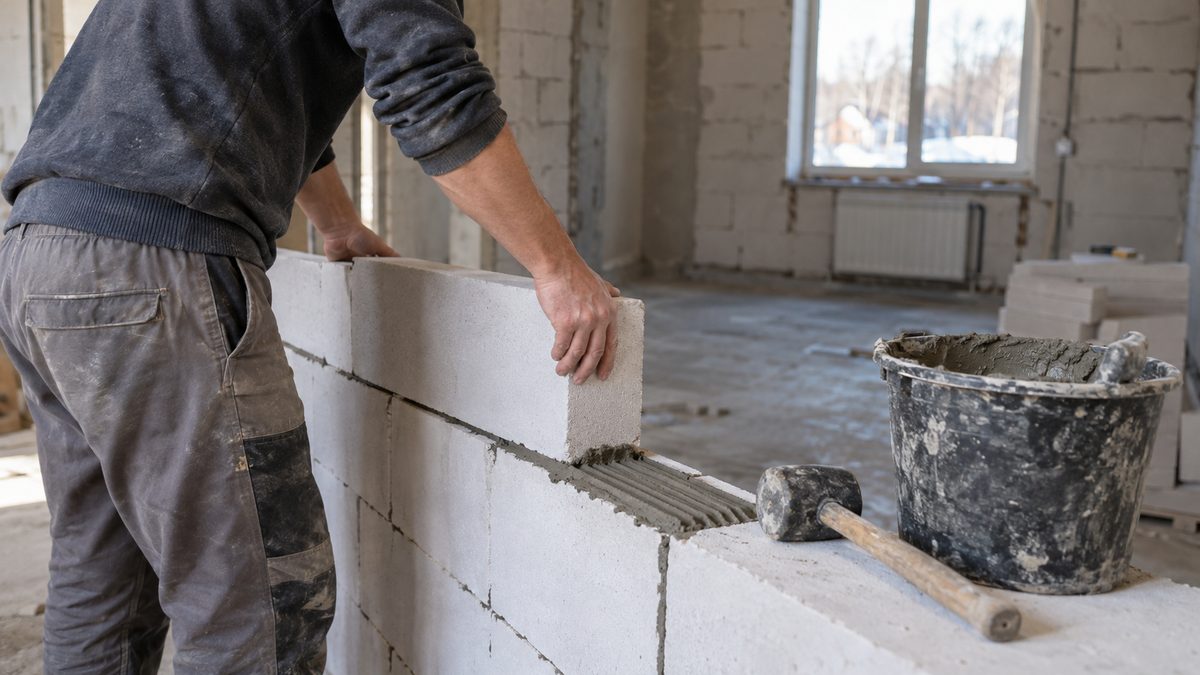 Перегородка из газобетонных блоков толщиной 100 мм