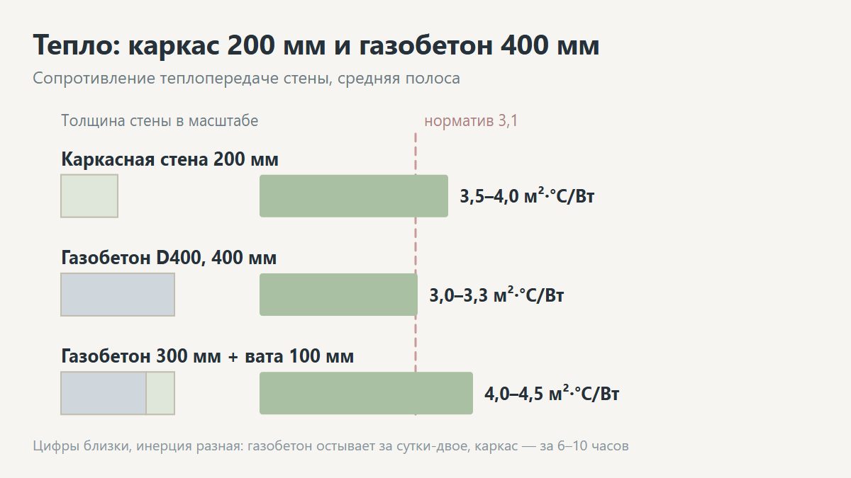 Сравнение теплопроводности стен каркасного дома и газобетона