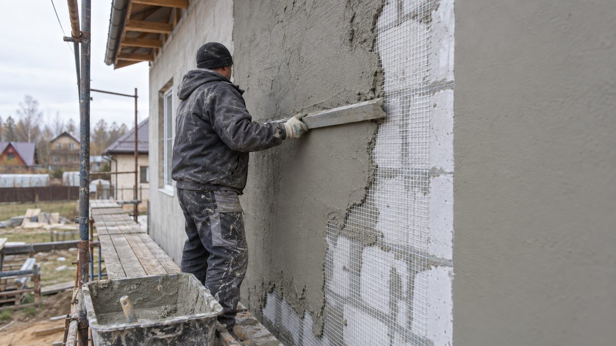 Отделка фасада дома из газобетона штукатуркой