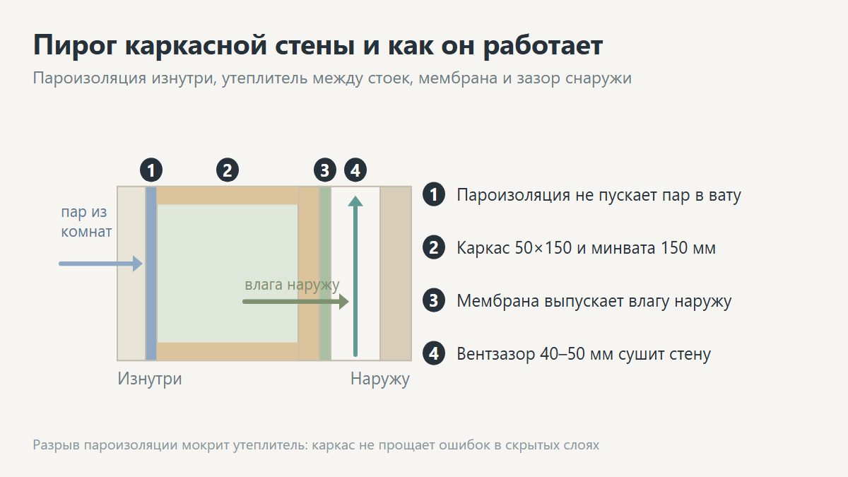 Пирог каркасной стены с утеплителем