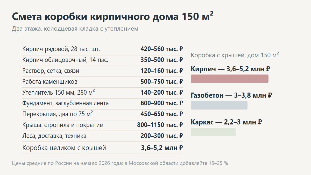 Смета на строительство кирпичного дома 150 квадратных метров