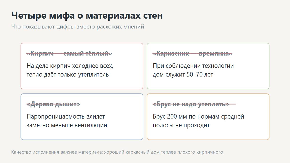 Частые заблуждения о материалах для стен дома
