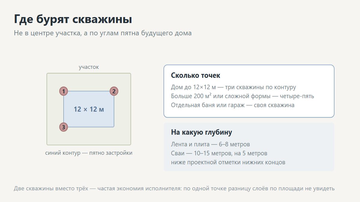 Схема расположения скважин по пятну застройки дома
