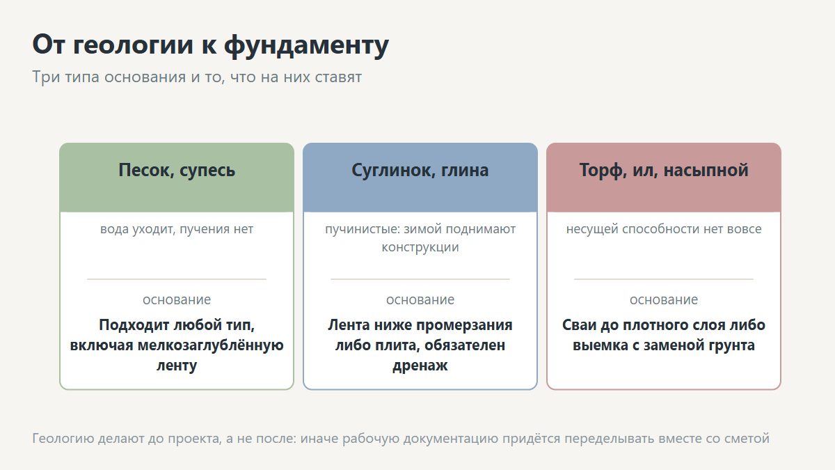 Выбор типа фундамента по результатам геологии участка