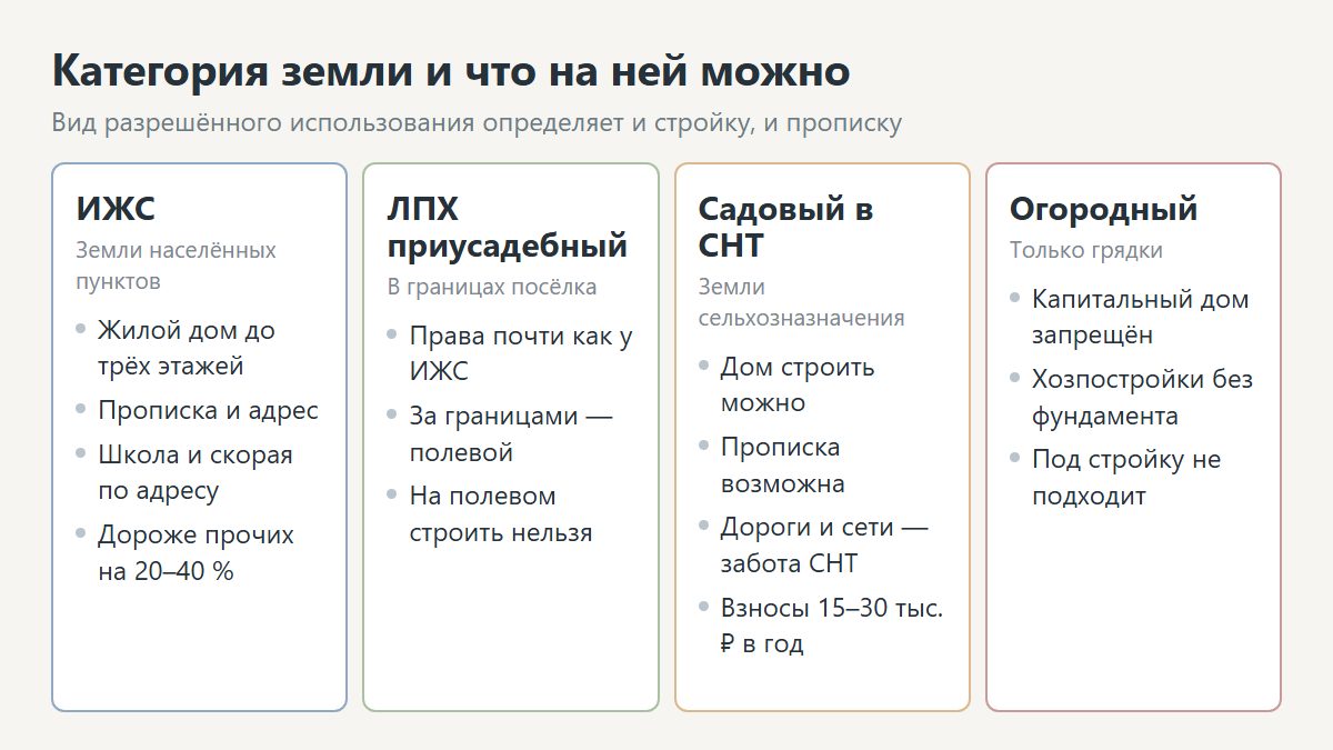 Земельный участок под ИЖС и садовый участок в СНТ