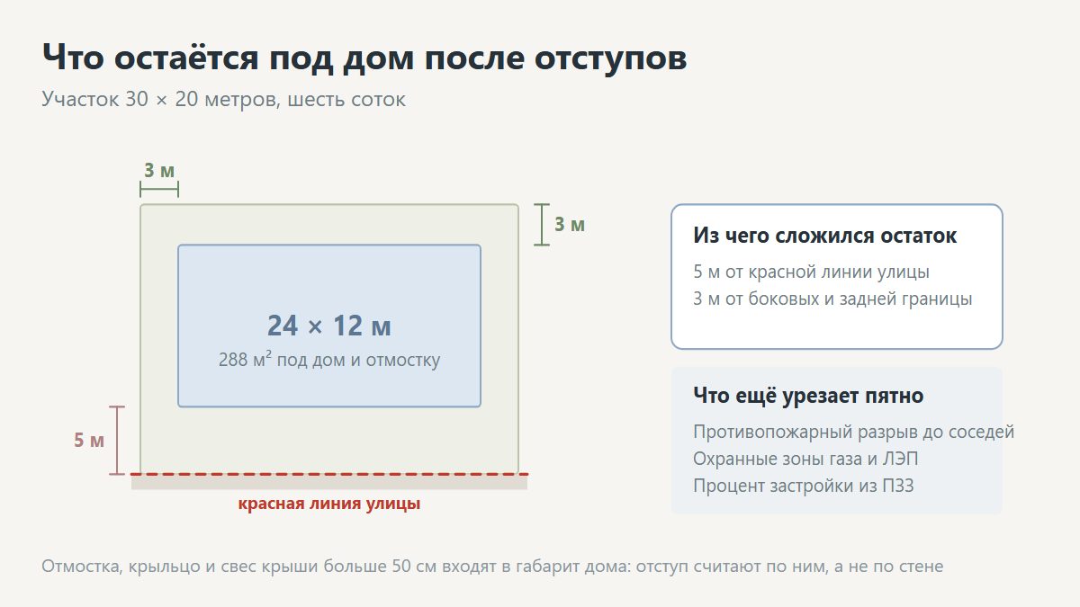 Пятно застройки участка с учётом всех отступов
