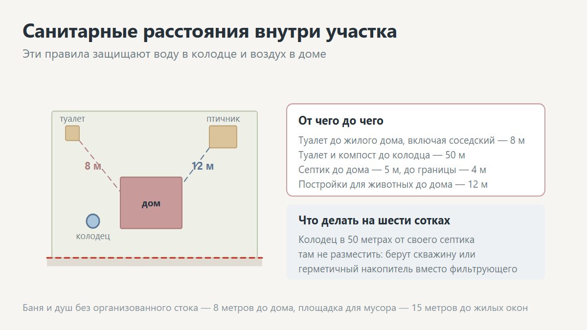 Санитарные расстояния между объектами на участке