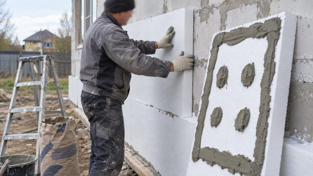 Монтаж плит утеплителя мокрого фасада на клей