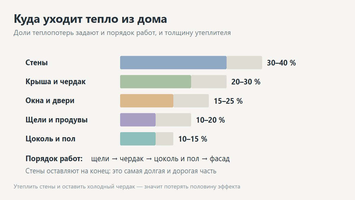 Схема теплопотерь дома по конструкциям