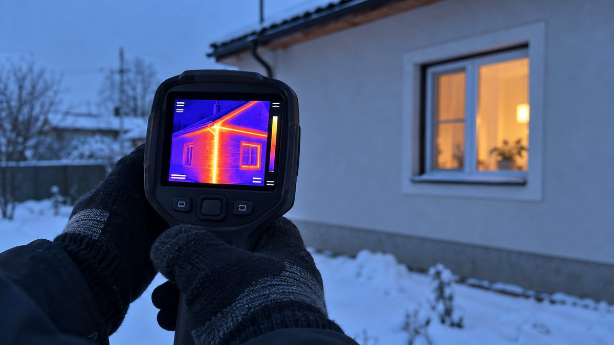 Съёмка тепловизором фасада дома зимой