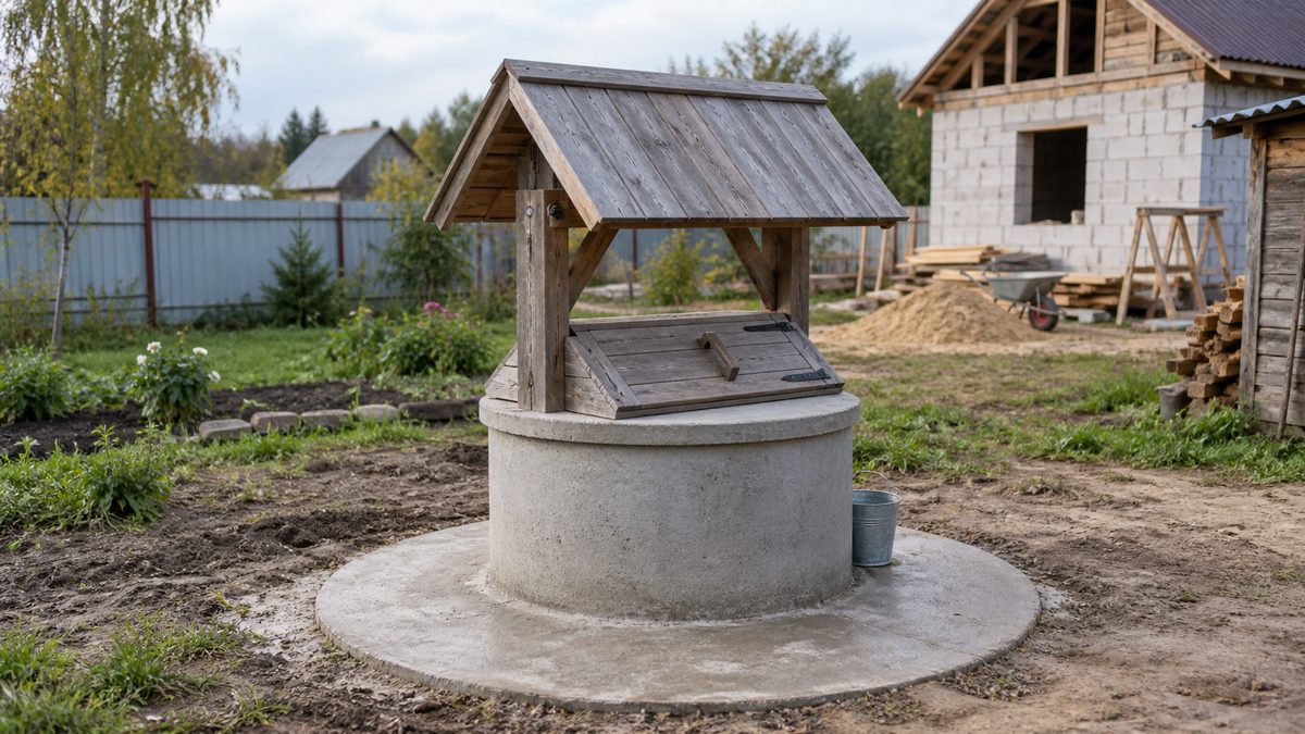Колодец на участке: бетонные кольца и оголовок