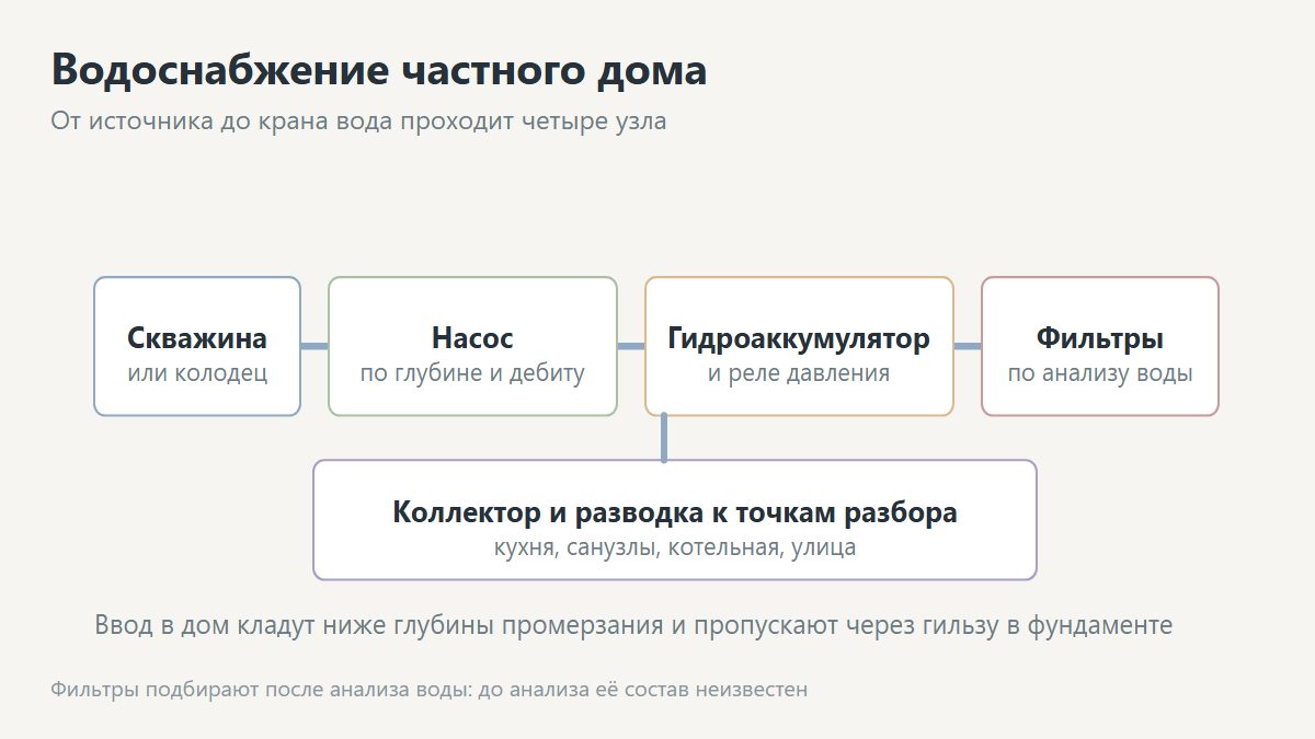Схема водоснабжения частного дома от скважины до точек разбора